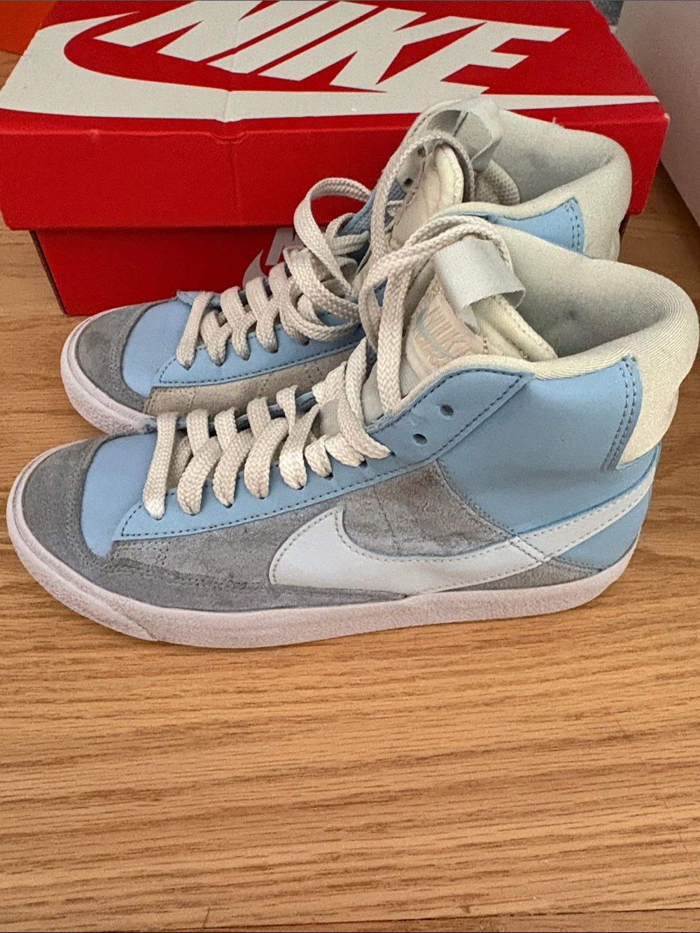 Nike Blazer High-Top Sneakers in Light Blue, Gray and White